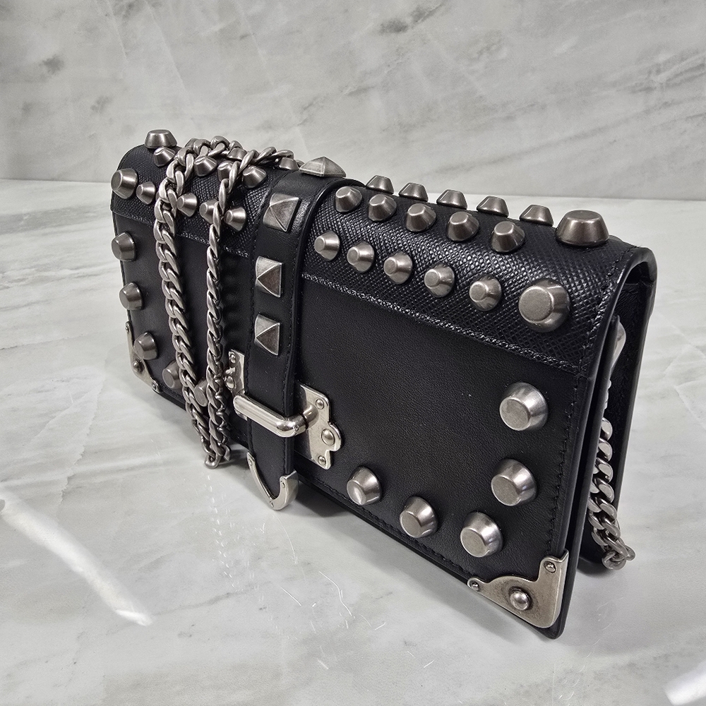 Prada Black Leather Studded Crossbody Bag with Silver Hardware - Picture 4 of 13